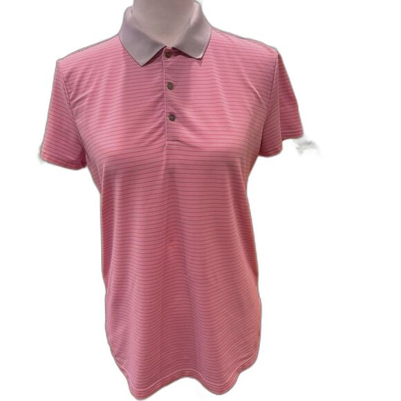 Golf Performance Polo Neon Pink Stripe Snap Placket Stretch Moisture-Wick M RLX - Picture 2 of 8